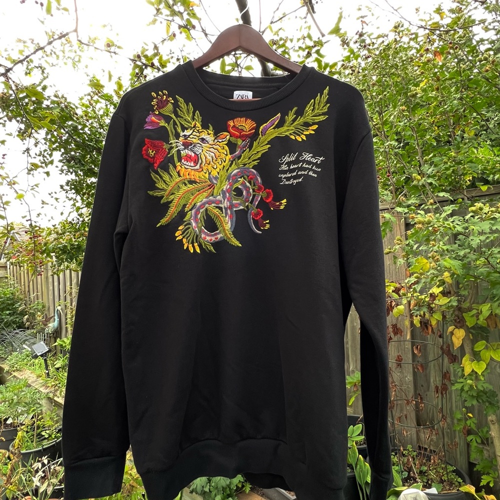 Black Embroidered Men's Sweater